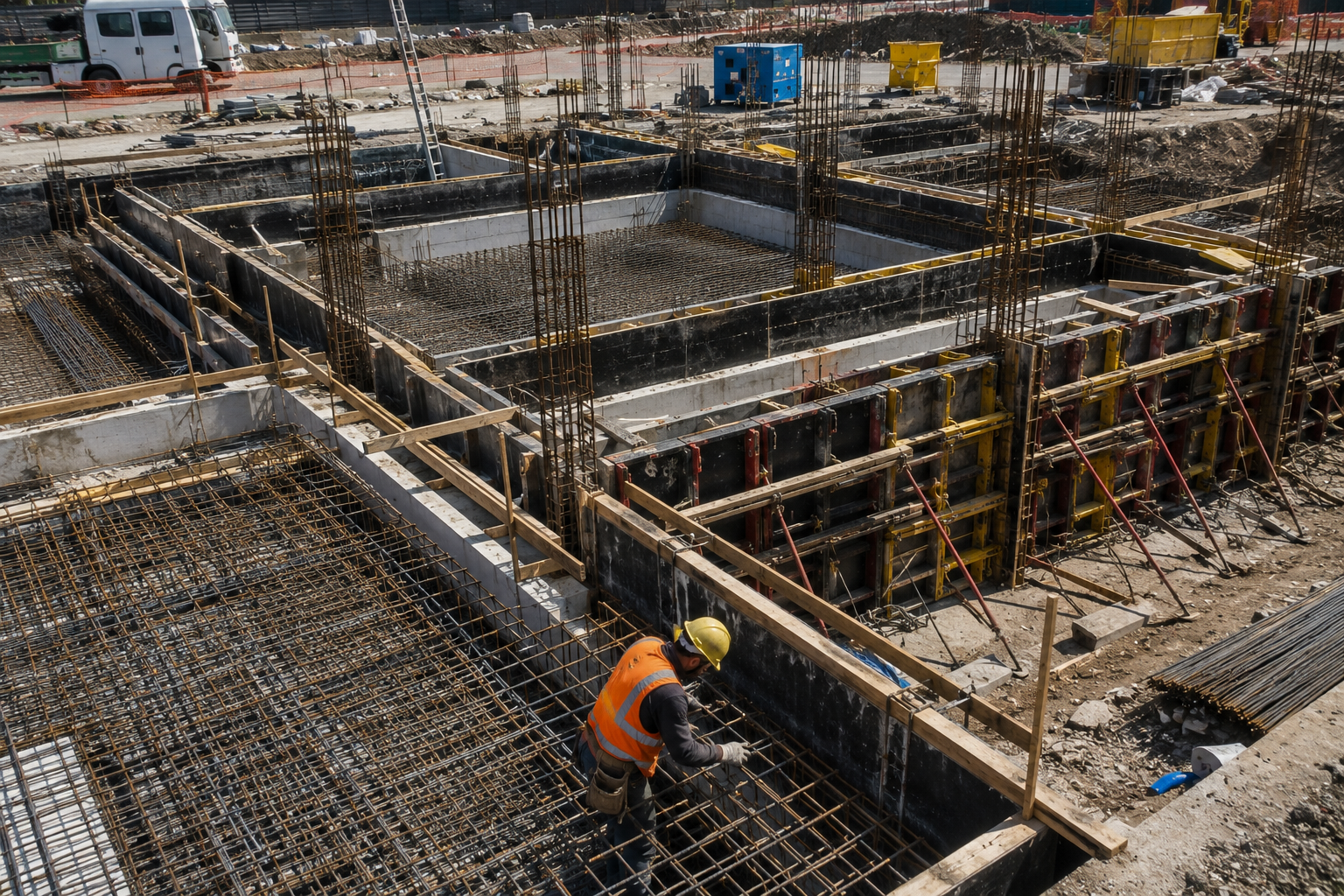 Fondazioni e armature in cantiere